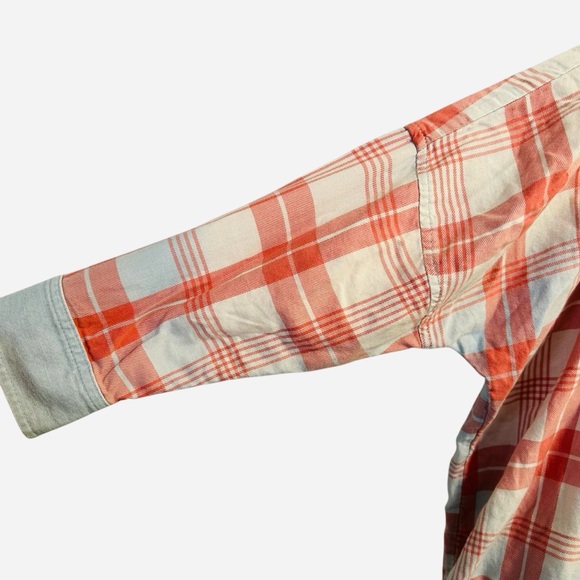 American Eagle Go Big Beach flannel oversized button up shirt in pink and blue M - Picture 11 of 15